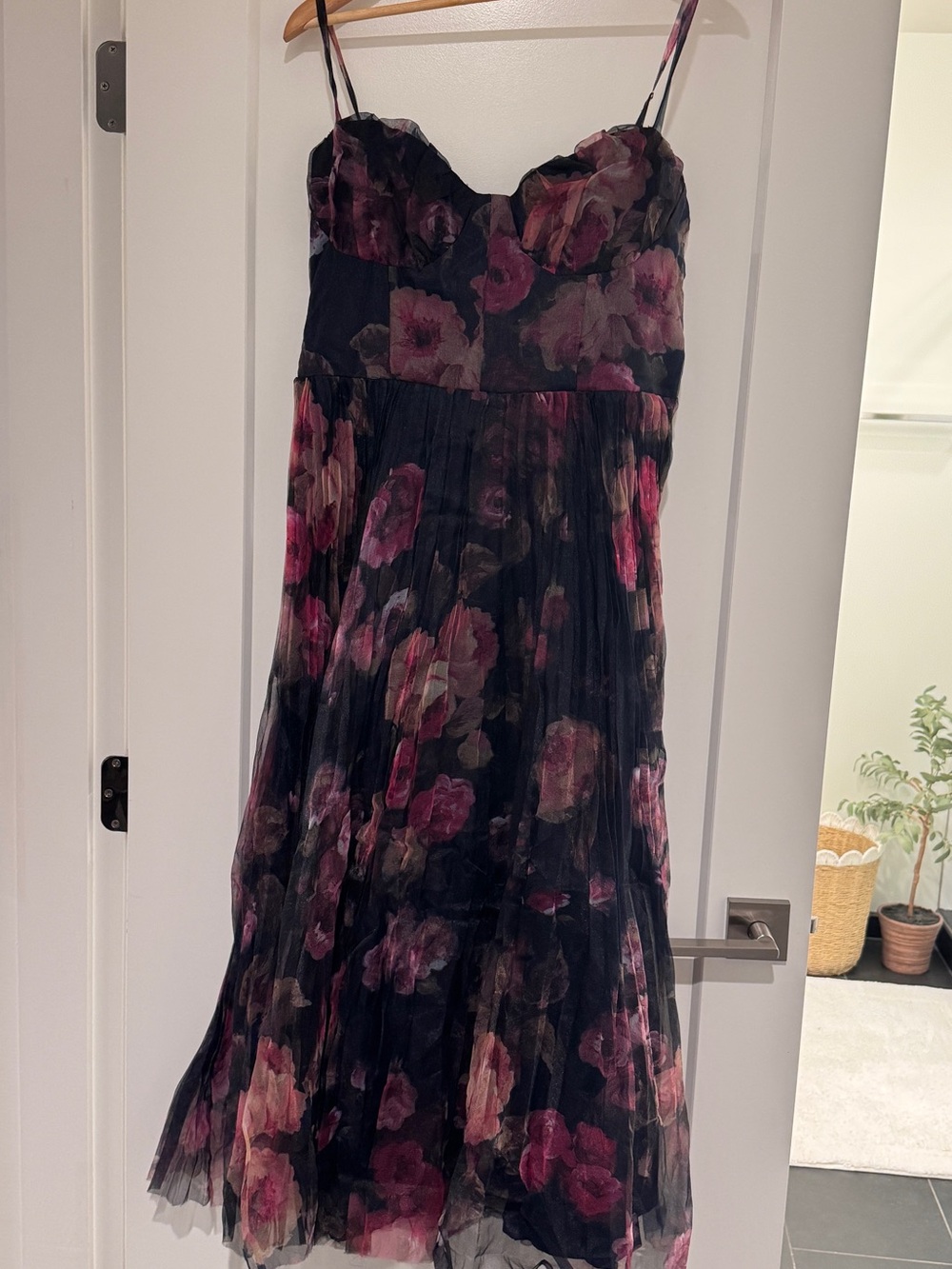 Lulu's Black Midi Dress with Pink & Mauve Floral Print